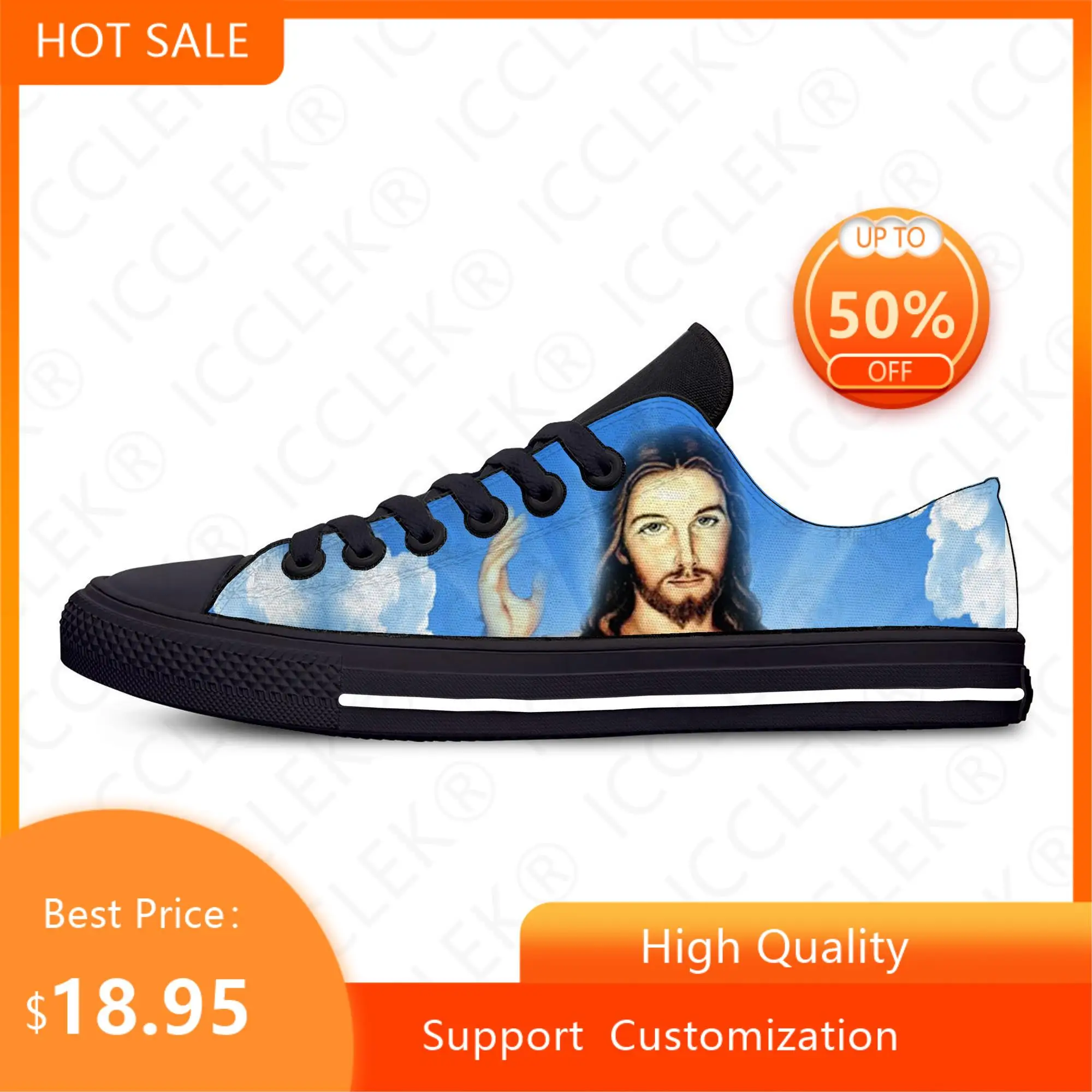 Christian God Jesus Christ Jesucristo Lord Funny Casual Cloth Shoes Low Top Lightweight Breathable 3D Print Men Women Sneakers 4