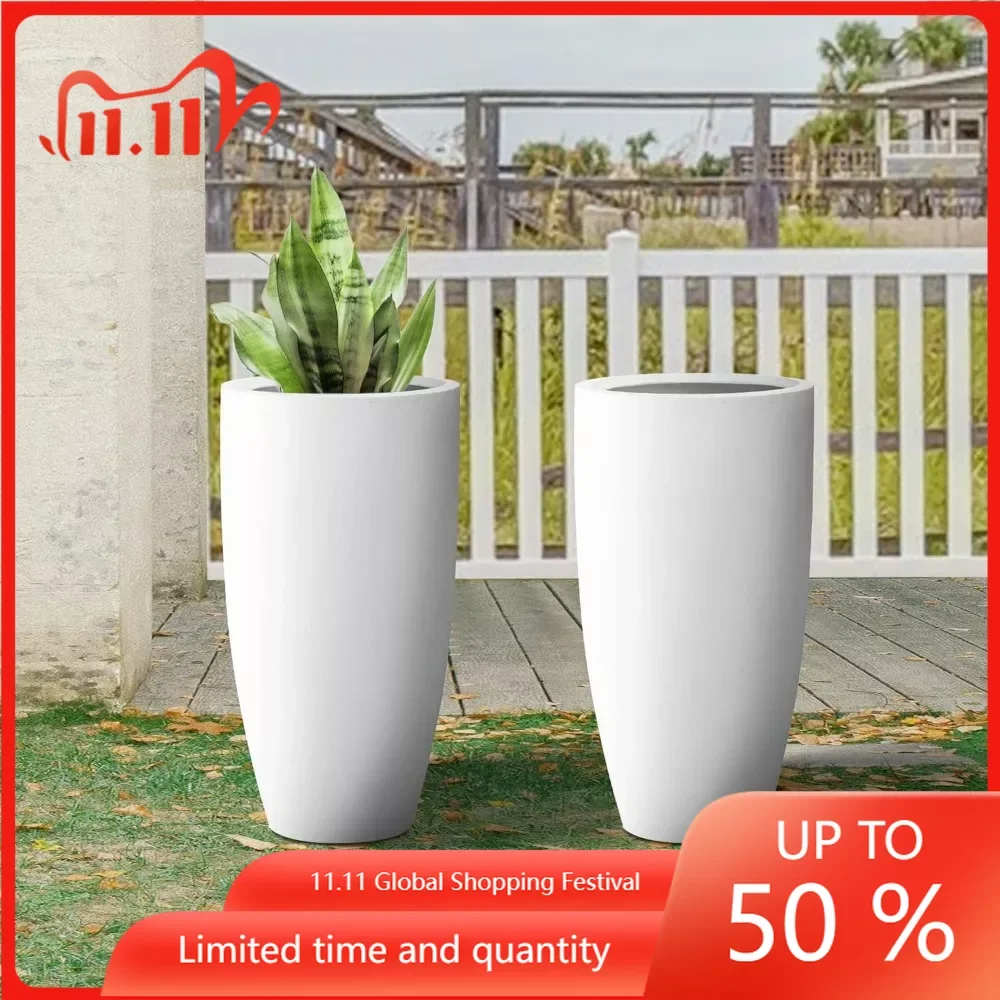 

Modern Style for Home and Garden Wholesale Planters Free Shipping 23.6” H Pure White Concrete Tall Planters (Set of 2) Balcony
