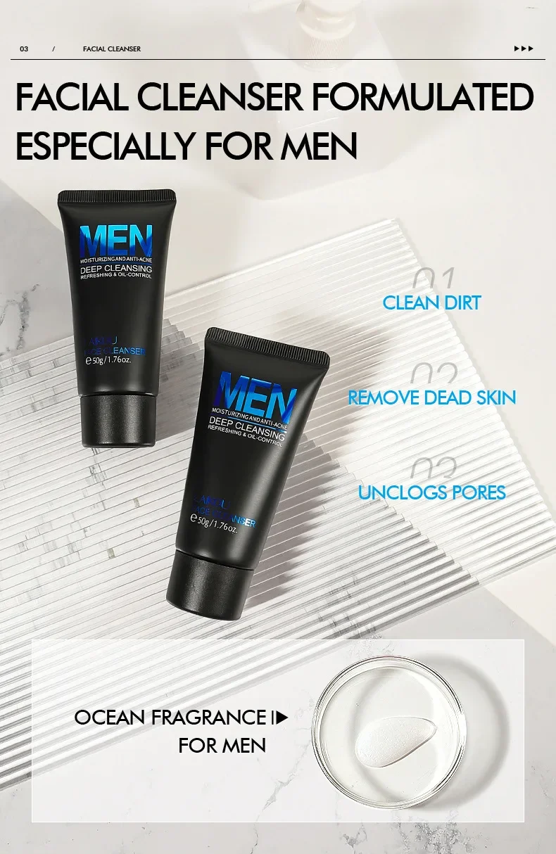 Men's facial Cleanser Rich Foam Deep Clean Remove Grease Improve Oily Face Wash Cream Gentle Moisturizing Remove Blackhead facial cleanser
