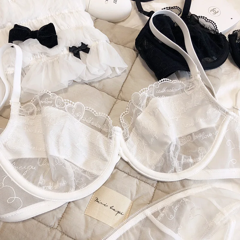 

Кружевной сексуальный ультратонкий прозрачный бюстгальтер с большой грудью и стальными кольцами, комплект нижнего белья с защитой от провисания