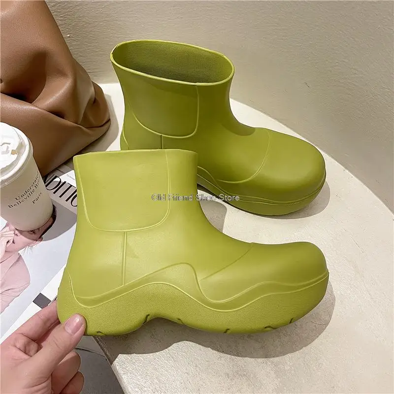 Platform Women Rain Boots Waterproof EVA Water Shoes Women's Rainboots Chunky Woman Ankle Boots