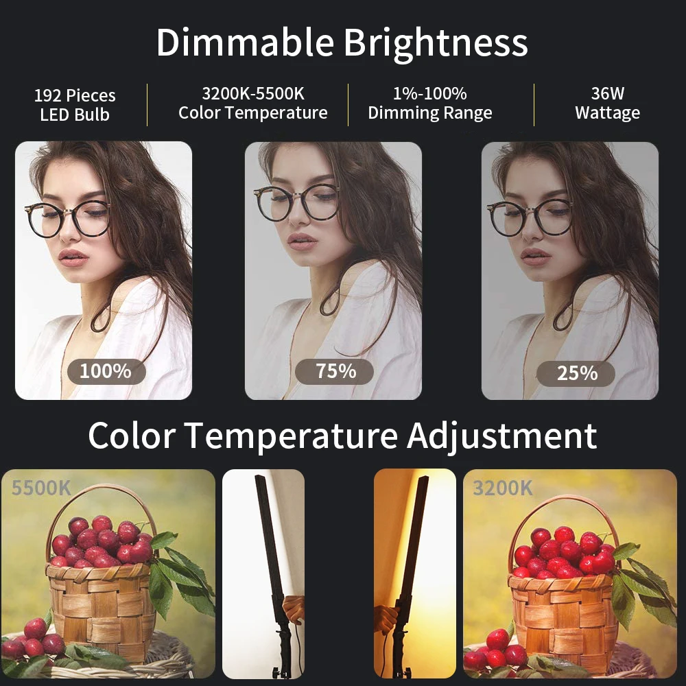 LED Licht Fotografie Studio LED Beleuchtung Kit Einstellbare Lichter Mit Stand Stativ Fotografische Video Füllen Lam 3200K-5500K – Detail 8