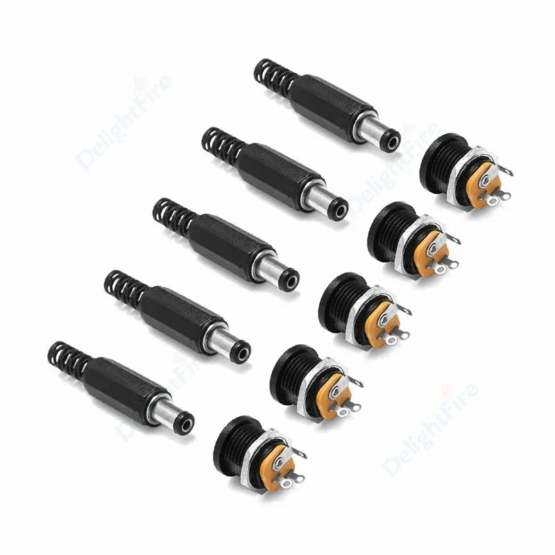 

5.5x2.1mm 12V 3A DC Power Male Plugs Connector 1-10Pcs DC Power Socket Female Jack Screw Nut Panel Mount Terminal Adapter