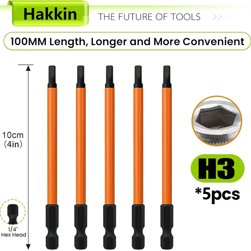 Hakkin 5-teiliges 1/4 Zoll Sechskant-Inbusschlüssel-Bohrer-Set, Sechskantschlüssel-Bohrer-Set, 1/4 Zoll, 3/16, 1/8 Zoll, H3, H4, H5, magnetische Spitzen, Schraubendreher – Detail 2