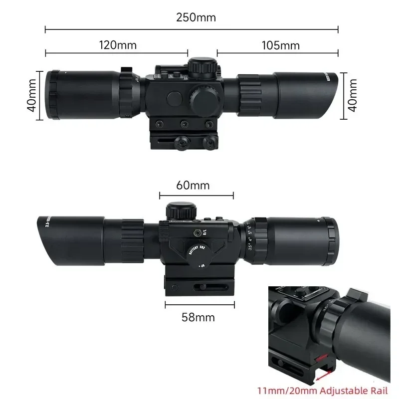 3.5-10x40IR Combo Hunting Illuminated Optic Riflescopes Red Light Reflex Cross Reticle Shooting Sight for 11or20mm Rail Mount