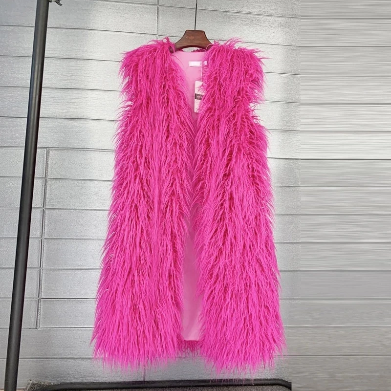 

2023 Luxury Women Faux Sheep Fur Long Vest Colorful Warm Faux Fur Loose Plush Coats Female Jacket Autumn Winter Furry Outerwear