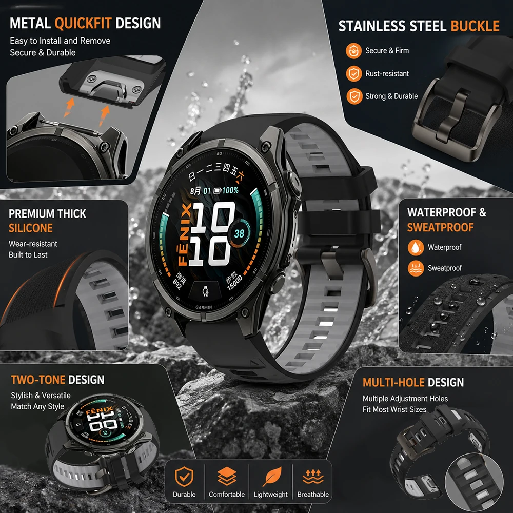 Premium Waterproof Quickfit Silicone Sport Strap - Wear-Resistant and Durable