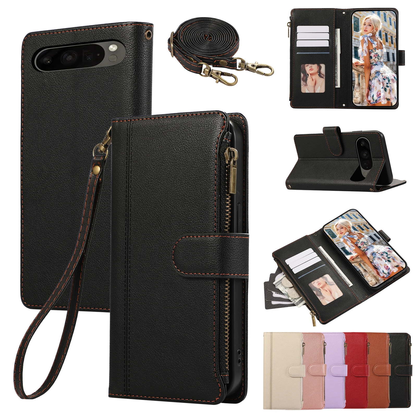 Leather Wallet Phone Case with Stand & Card Cash Pockets