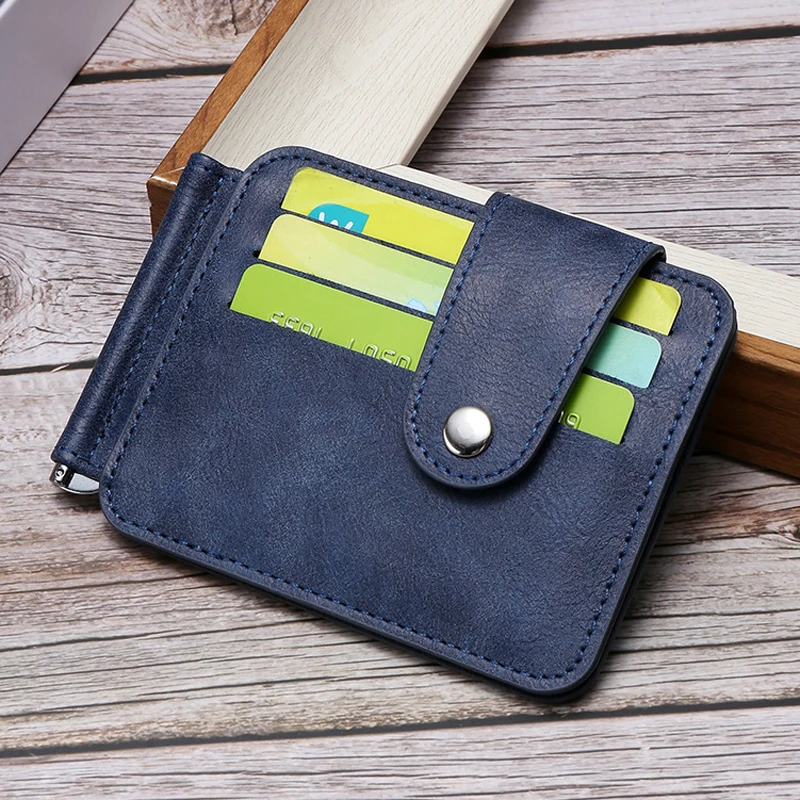 New Small Men's Wallet With Coin Pocket Card Slot Money Clip Dollar Banknote Slim Purse Zipper Cash Holder Bag A Metal Clamp 2
