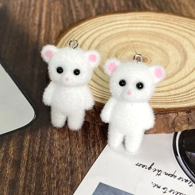 6Pcs Kawaii Fluffy Small White Bear Bag Keychain Charm