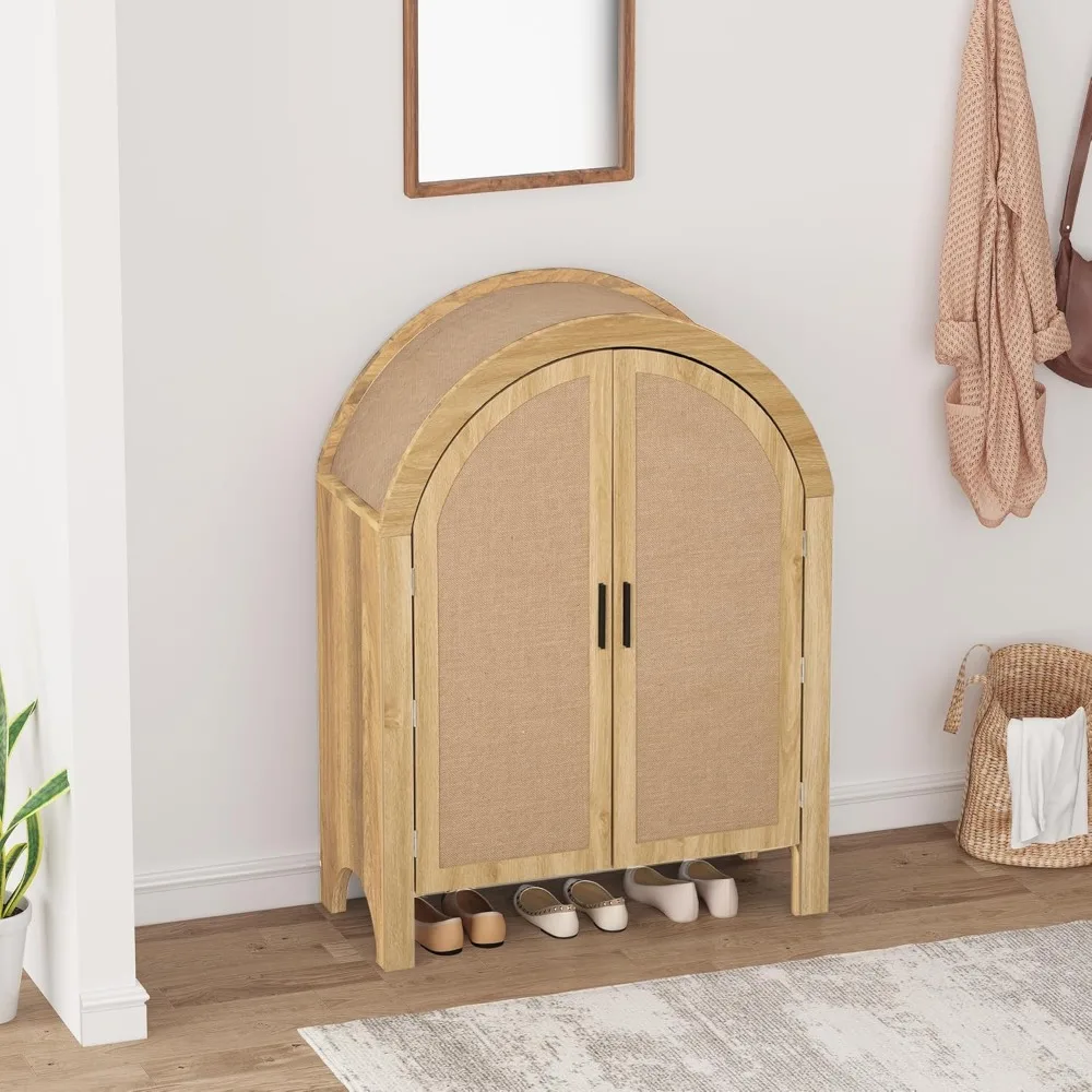 Arched Shoe Cabinet with Doors, 4-Tiers Shoe Storage Cabinet with 2 Adjustable Shelves, Farmhouse Freestanding Shoe Rack 5