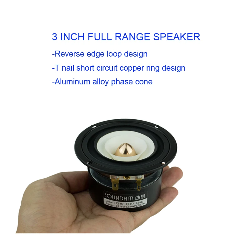 사운더링크 풀 레인지 주파수 스피커, 알루미늄 총알 헤드 캡톤 콘, 3 인치 90mm 유닛, 3 인치, 2PCs/로트, 신제품