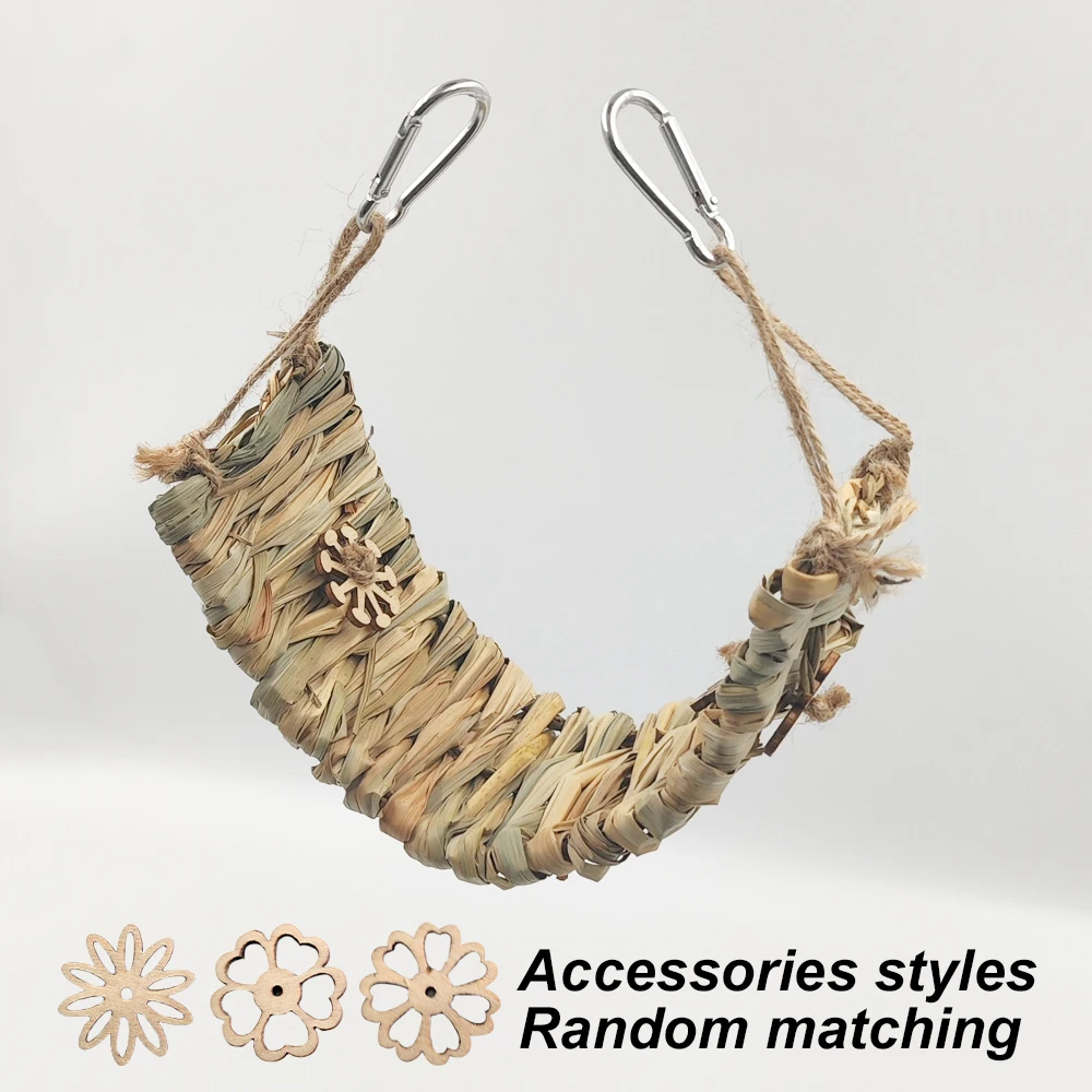 Random Style Wood Pet Parrot Bird Chew Toys Handmade Natural Straw Chewing Bite Hanging Cage Bell Swing Climb Pendant Swing Toy parrot toy bird toy bird cage accessories