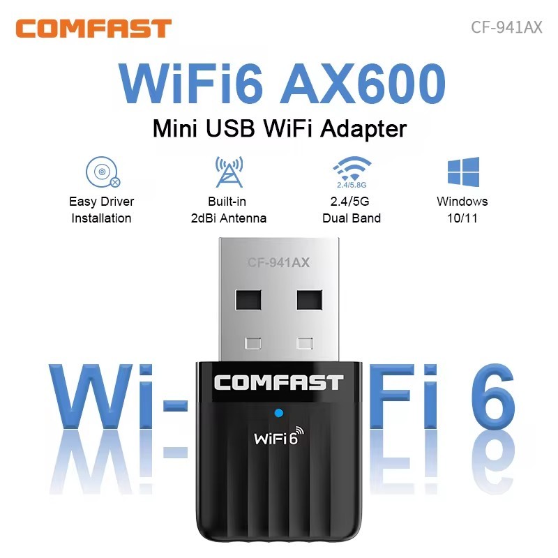 COMFAST Wifi 6 Adaptador USB AX600 Wi Fi Adapter 802.11ax Driver Free 5ghz+2.4ghz Wireless Dongle for PC Laptop Win 10/11