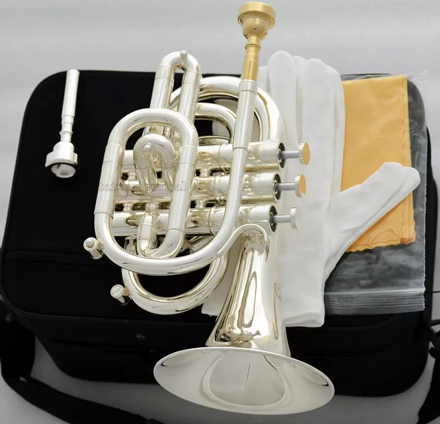 Professional Silver Plated Pocket Trumpet Bb Key Monel Valves Free 2 Mouthpiece