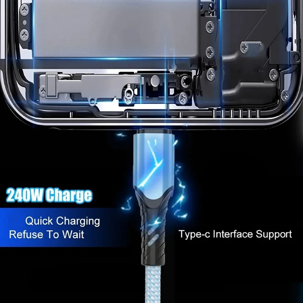 240W 5A USB-C to USB-C PD Fast Charging Data Cable For Samsung Realme Xiaomi Android Quick Charge Braided USB C Charger Cable