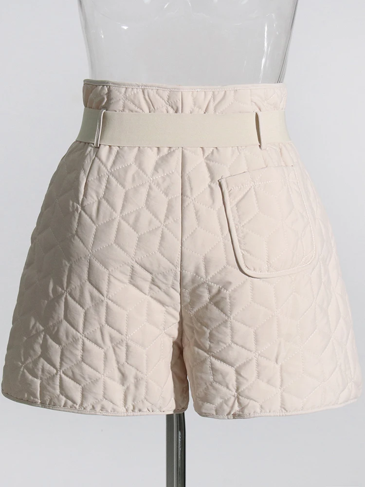 TWOTWINSTYLE Winter Shorts For Women High Waist Patchwork Pocket Minimalist Patchwork Drawstring Casual Short Pants Female New