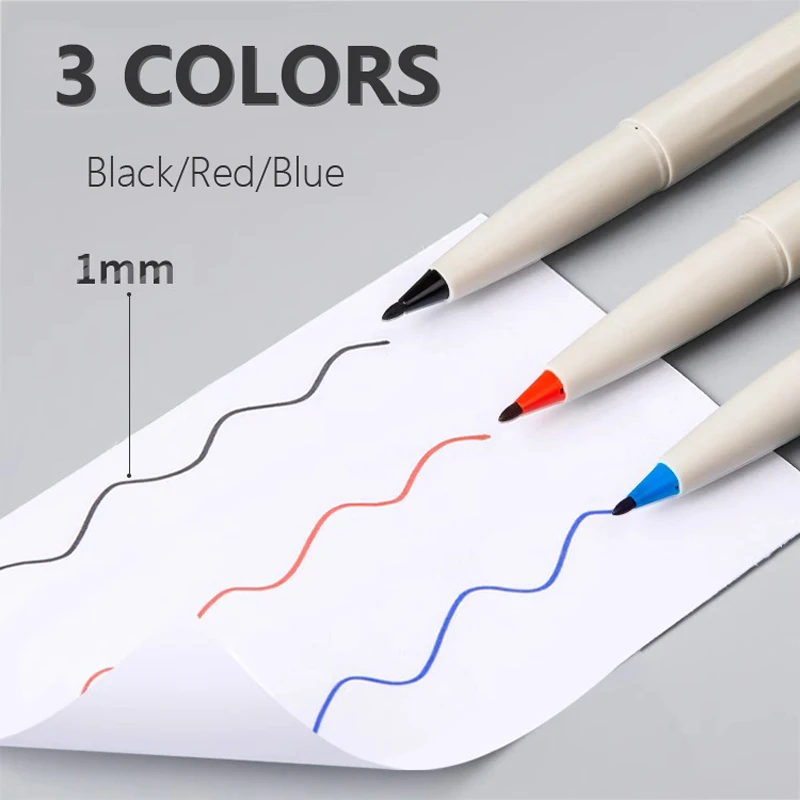 3 Colors/Set Black Red Blue Sign Pen 1.0mm Sketch Drawing Marker Pen for Teachers Correcting, Students Drawing, Art Line Marking
