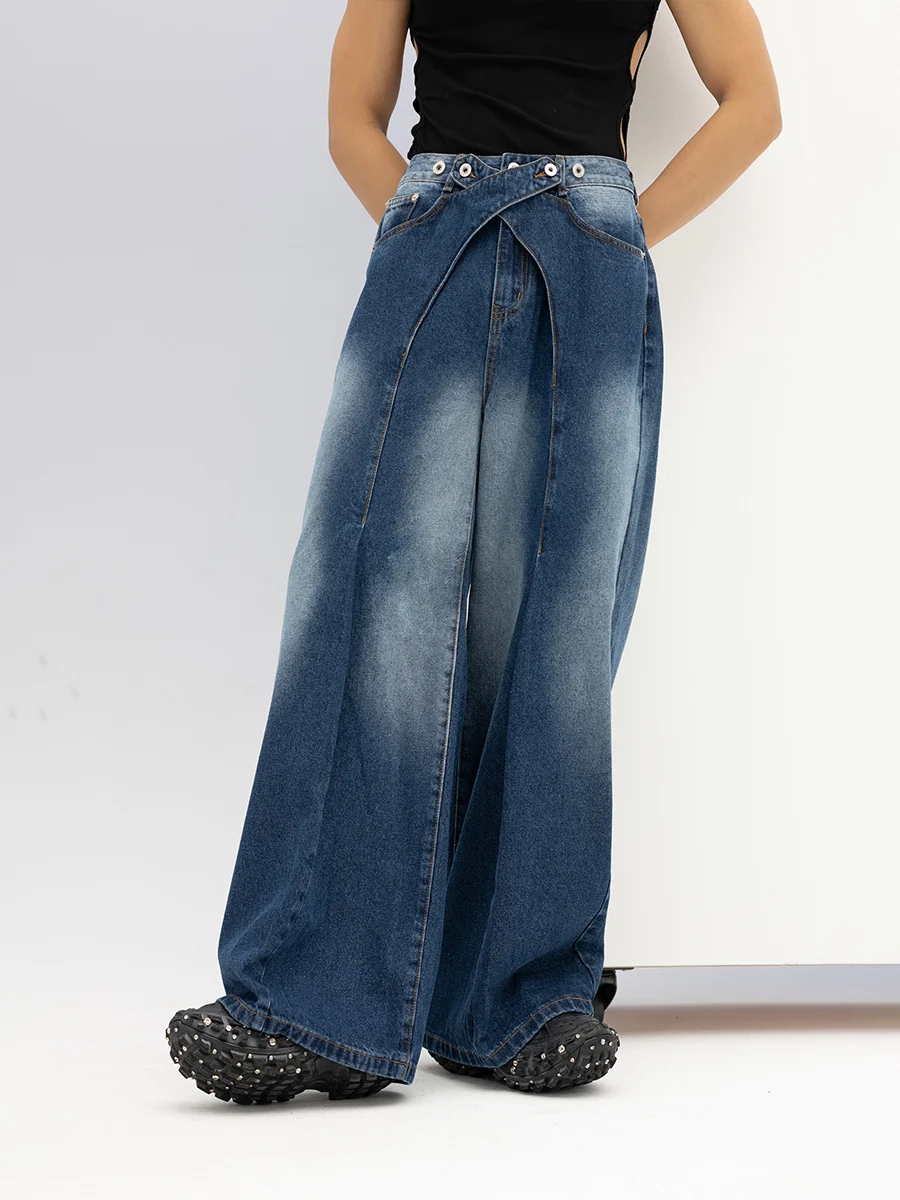 Fashion Blue Jeans Men's Loose Cotton Wide Leg Straight Retro Casual Denim Pants Youth Popularity Trendy Male Denim Trousers