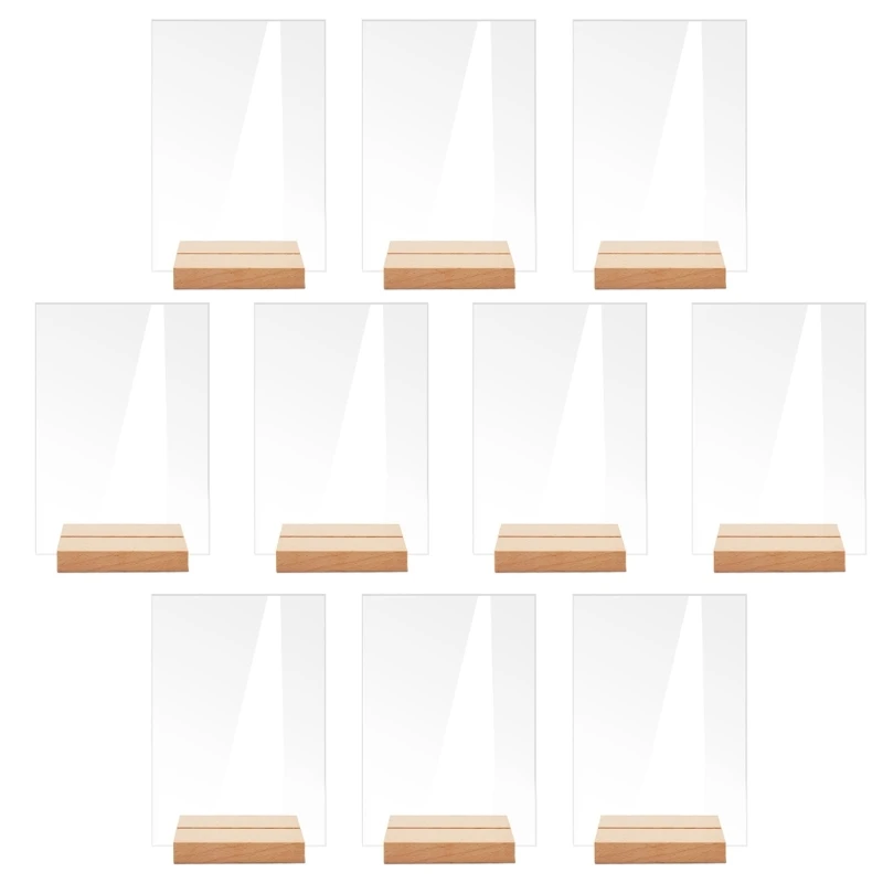 

10pcs Acrylic Table Sign Holder with Wooden Base Blank Clear Wedding Sign Number Place Card Holder Display Stand for Bar