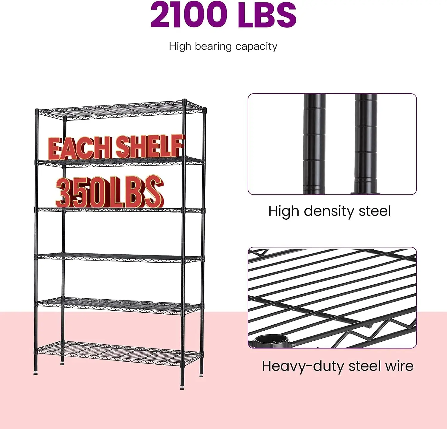 48"L&times;18"W&times;82"H Wire Shelving Unit Storage Cart Metal Shelf Rolling Utility Cart 2100Lbs Capacity with 6 Tier Casters