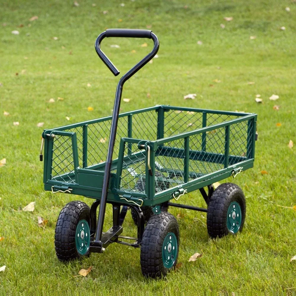 Garden Cart Heavy Duty 550lb Weight Capacity, Mesh Steel Metal Wagon Cart, Yard Cart with 180&deg; Rotating Handle