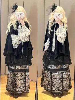 Eclectic Gothic style silver shirt cape Hanfu dress suit