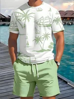 2 Piece Summer Casual Everyday Men's Short Sleeve Shorts Set Hawaiian Print Men's T-shirt Outdoor Sports Men's Beach Shorts 1