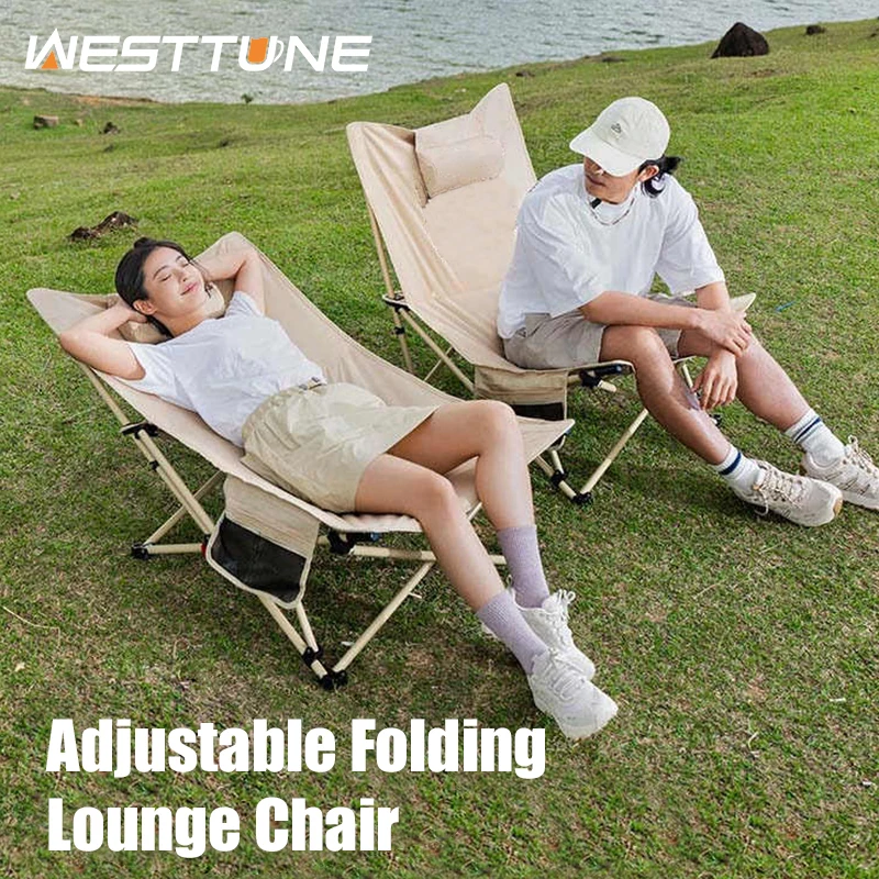 Chaise longue pliante WESTTUNE pêche ajustable avec repose-tête camping plage