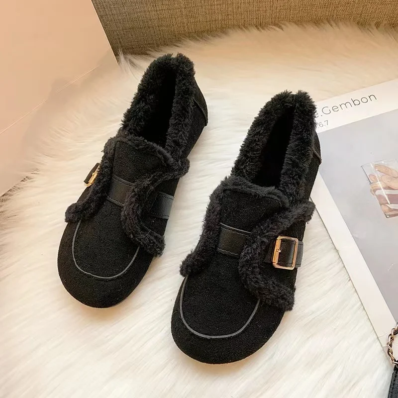 New Ladies Sweet Winter Women Shoes  Plush Outdoor Slip-On Casual Snow Boots Suede Shoes Comfortable Flats Loafers