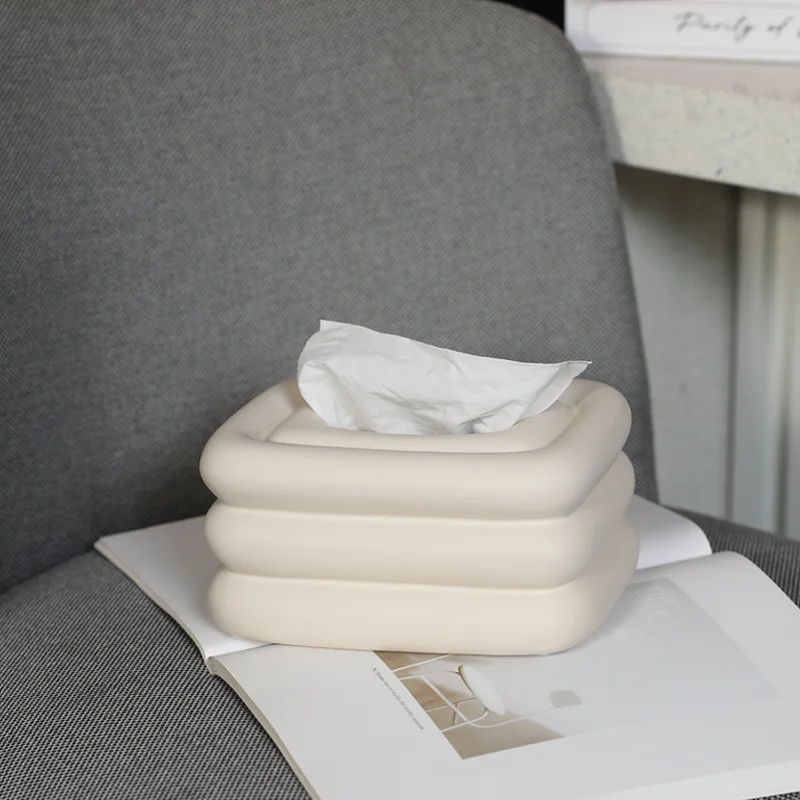 Ceramic Tissue Box Rectangular Geometric Fringe Napkin Box Napkin Holder Toilet Paper Holder Desktop Storage Home Decoraction 3