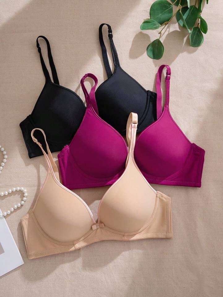 3 Pcs/Set Wire Free Seamless Bra For Women Smooth Push Up Brassiere Adjustable Detachable Straps Comfort Daily Lingerie Nude Bla