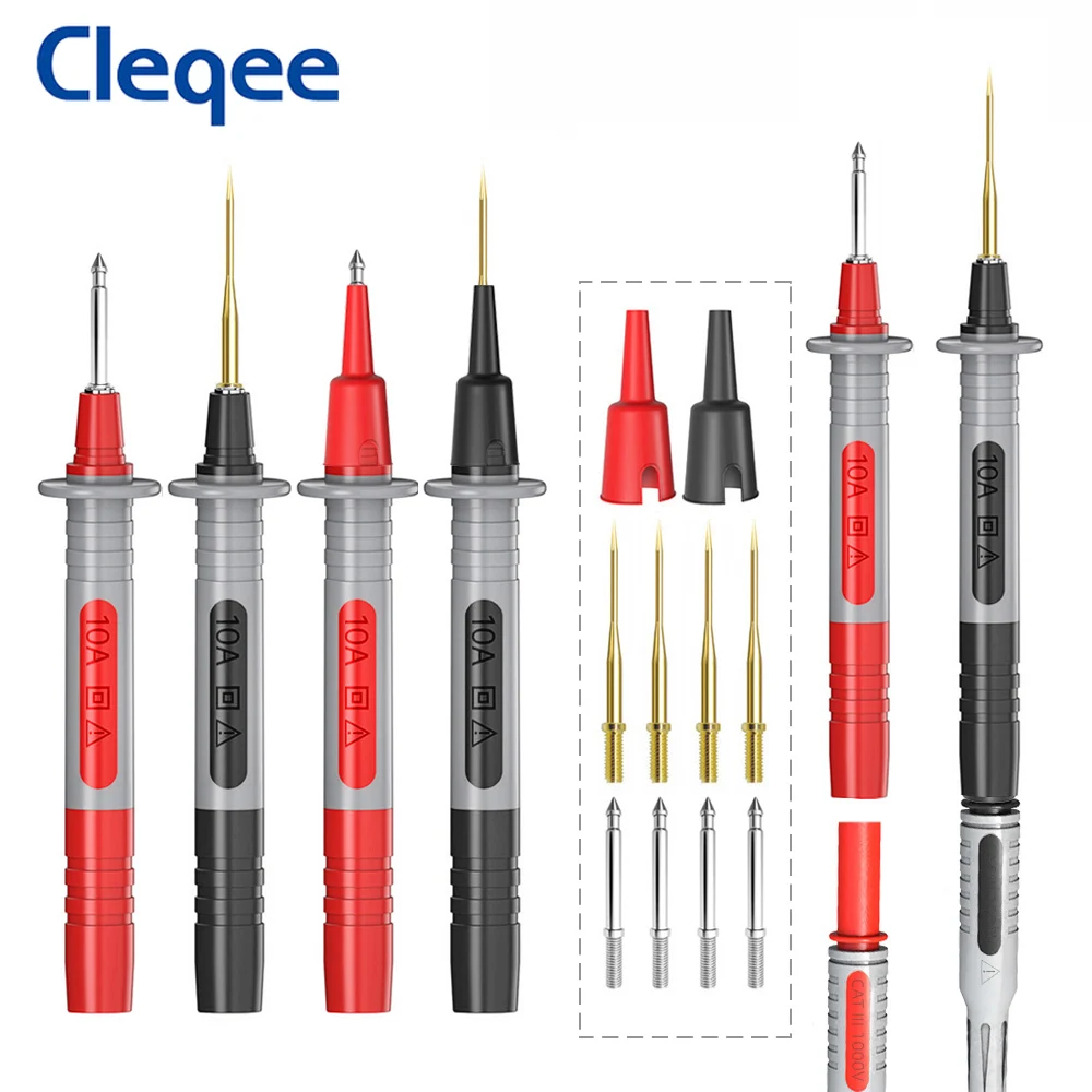 Cleqee P8003 Multimeter Probe with Replaceable Gilded Needle 1mm/2mm Pins 4mm Banana Plug Jack Multi-purpose Test Pen Kit