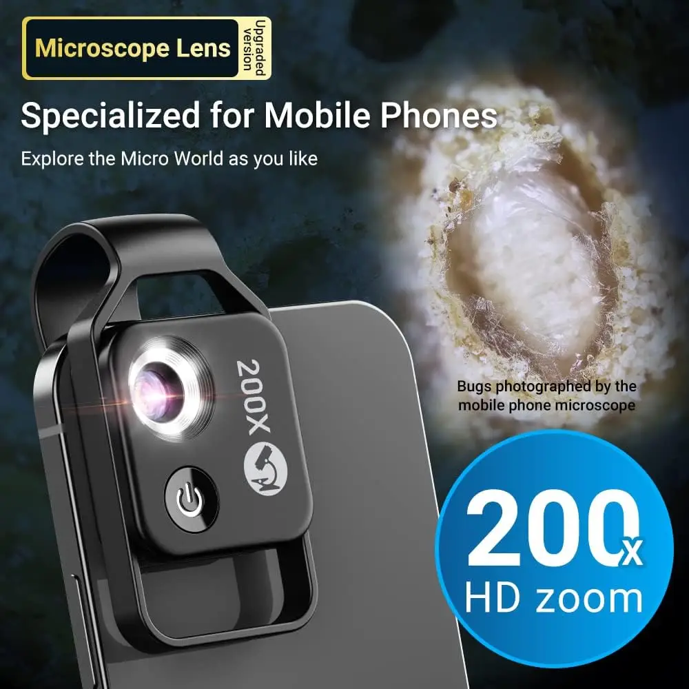 200X Phone Microscope with CPL Lens/LED Light/Universal Clip for iPhone/Andriod Phone To Enjoy Microworld for Kids and Adults 15