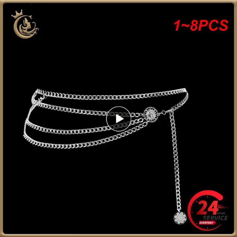 

1~8PCS Women Fashion Belt Hip High Waist Gold Silver Narrow Metal Chain Chunky Fringes Crystal Waist Chain