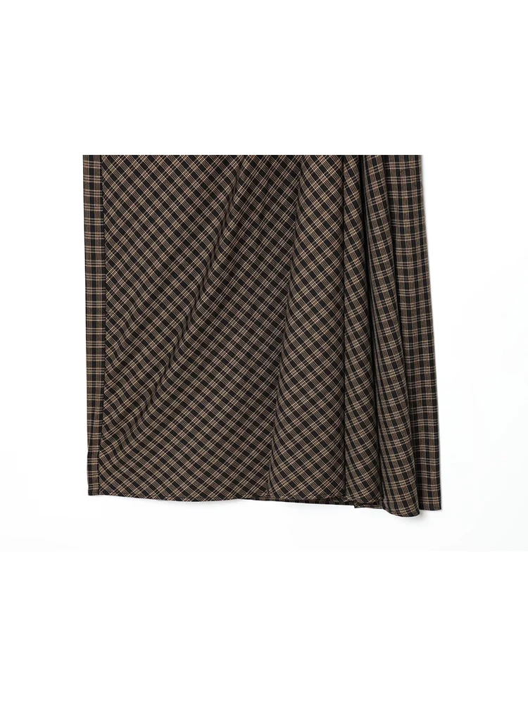  Women's High Waist Plaid Midi Skirt Fashion Casual Slimming Plaid Printed Straight Skirt Retro Style Elegant Lady Long Skirt
