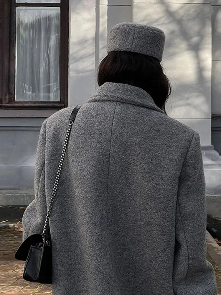 Fashion Turn Down Collar Coat Women Autumn Winter Elegant Long Sleeve Lady Long Coats Chic Pocket Female Double Breasted Jacket 6