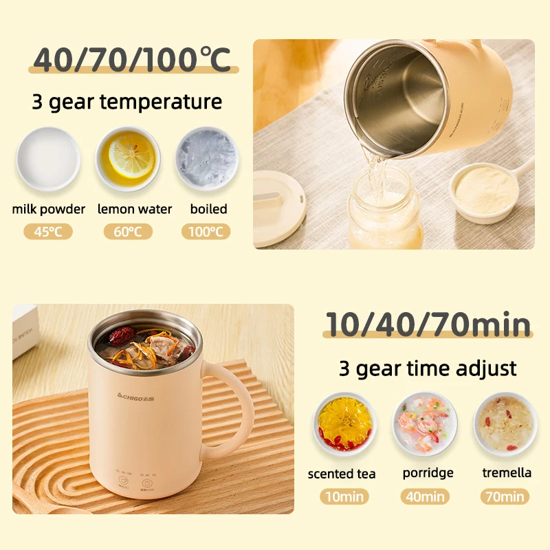 400ml Electric Kettle Boiled Water Tea Pot Health Preserving Pot  Electric Heating Cup Multicooker Desktop Stew Cup 220V