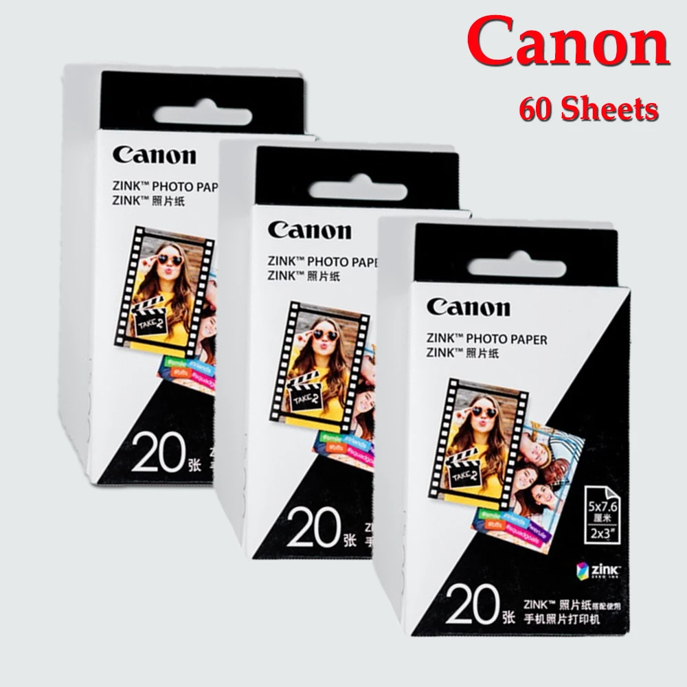 

60 Sheets Canon 2x3 inch (5x7.6 cm) ZINK Photo Paper ZP-2030 For PV-123 PV123 PV 123 CV-123 CV123 ZV-123 Mini Photo Printer