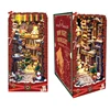 DIY Wooden Christmas Book Nook Shelf Insert Kit Miniature Building Kits Bookshelf With Lights Bookends for Adults Crafts Gifts 1