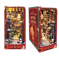 DIY Wooden Christmas Book Nook Shelf Insert Kit Miniature Building Kits Bookshelf With Lights Bookends for Adults Crafts Gifts 1