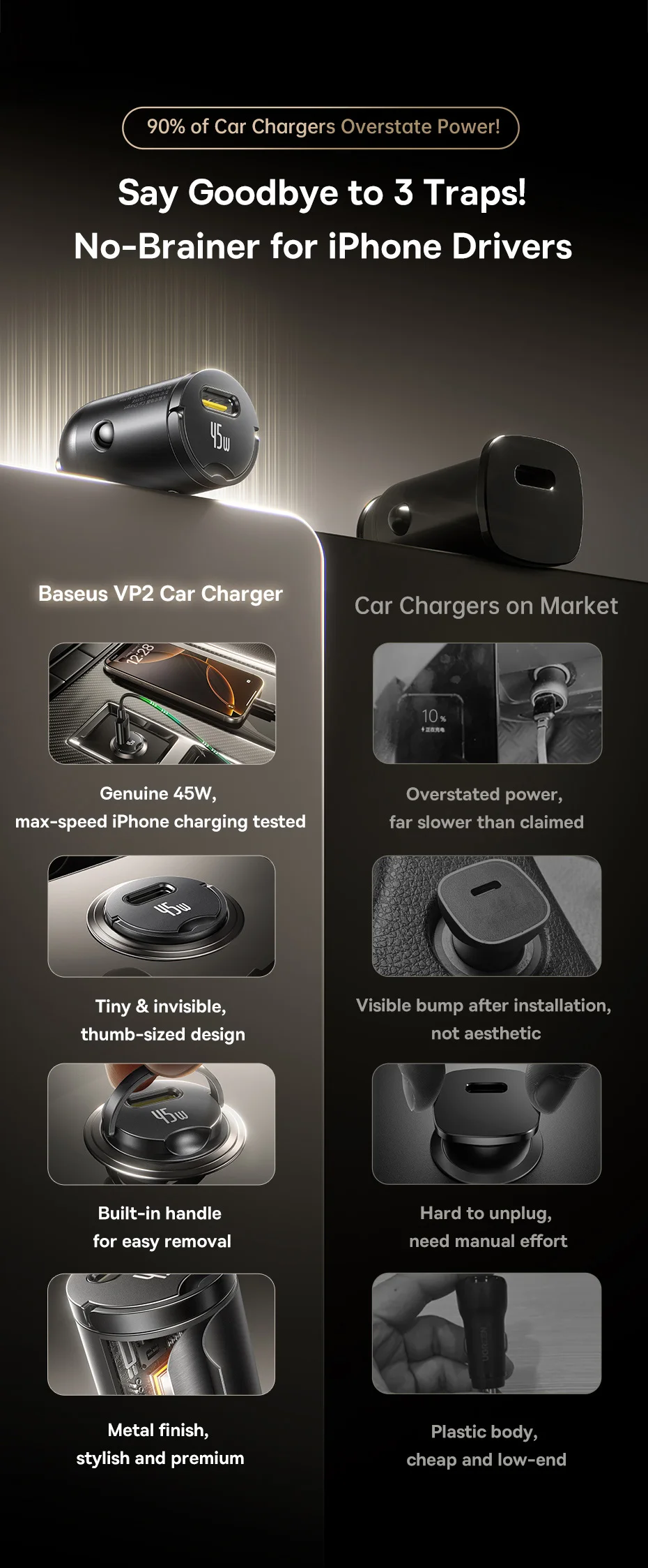 45W Mini Car Charger QC PD PPS UFCS Fast Charging 12-24V Lighter Car USB-C Type