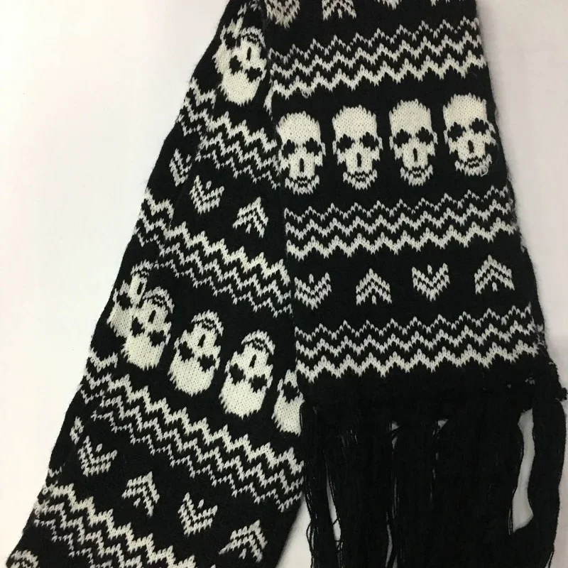 Luxus Skeleton Wrap mit Fransen Frauen Männer Schädel Schal Unisex Winter Warme Gestrickte Pashmina Schal Schwarz Quasten Schal Echarpe – Detail 8