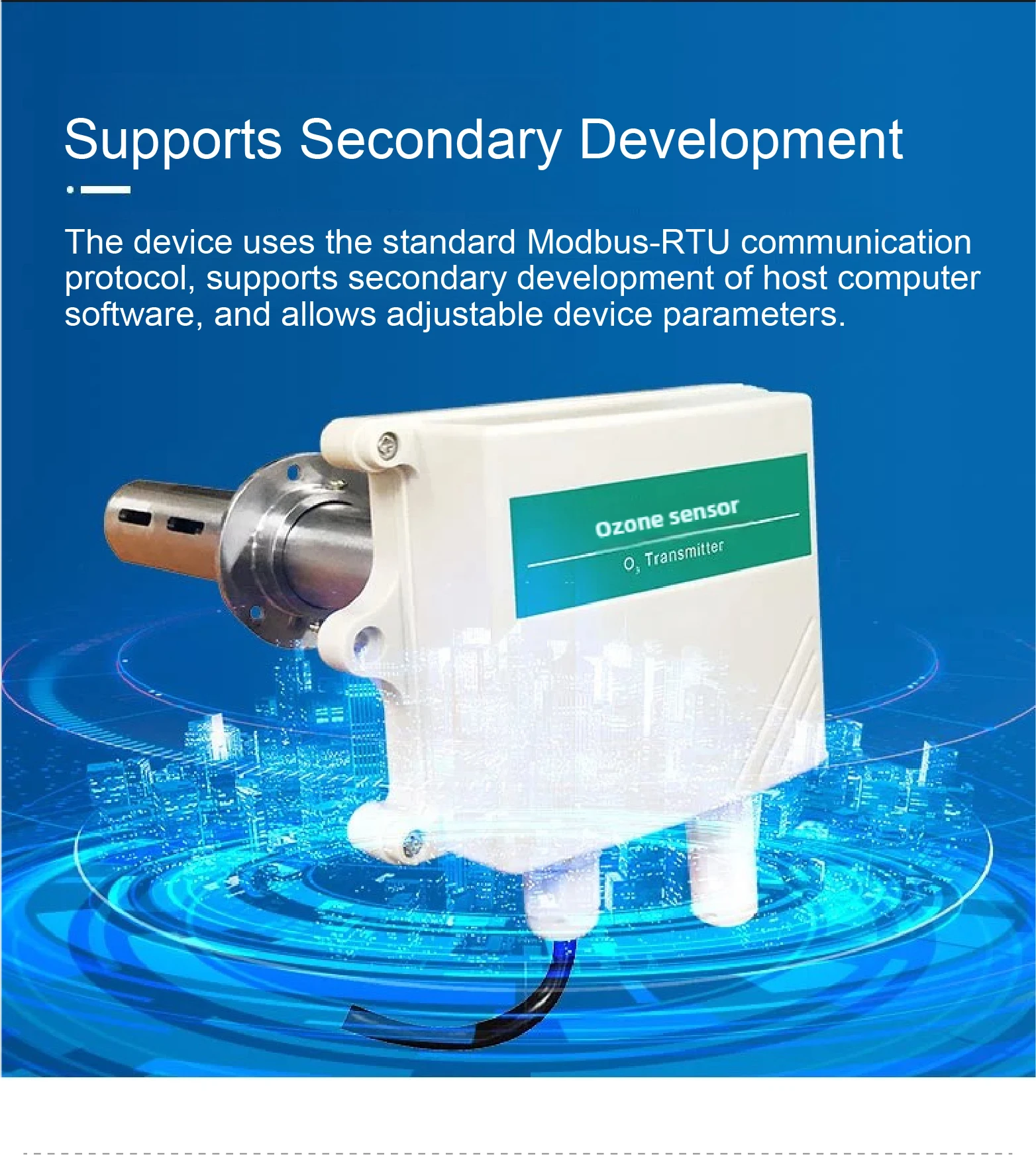 QT-G10QS Duct Type Ozone Sensor Transmitter RS485 4-20mA 0-10V O3 Detector Range