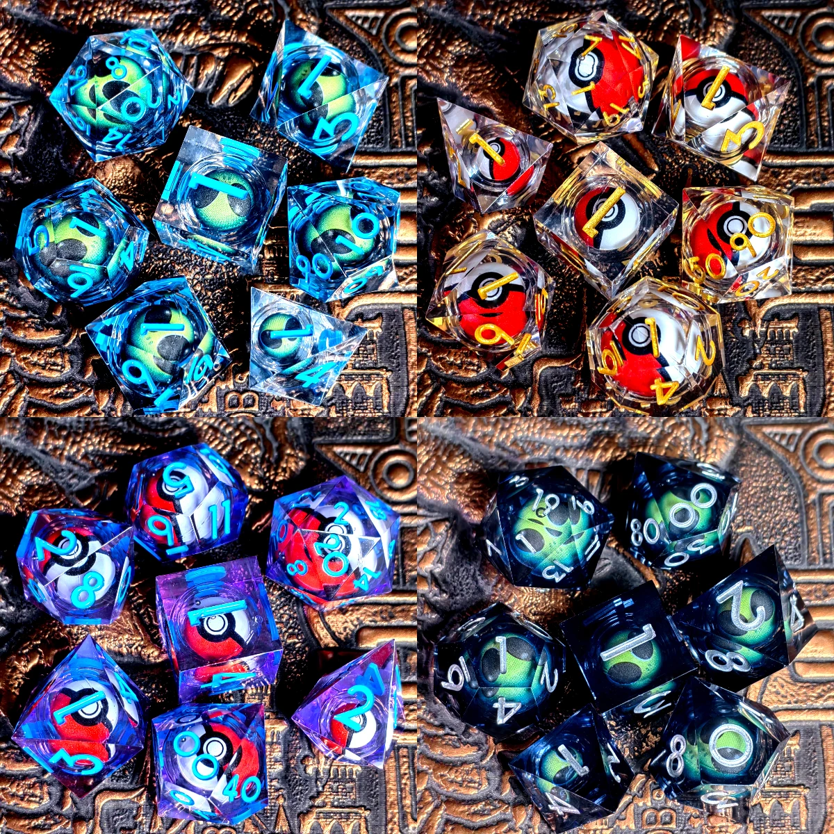 DnD Resin Dice Set with Spinning Dragon Eye Core, Blue Transparent Polyhedral Dice for Dungeons & Dragons, Tabletop RPG Games