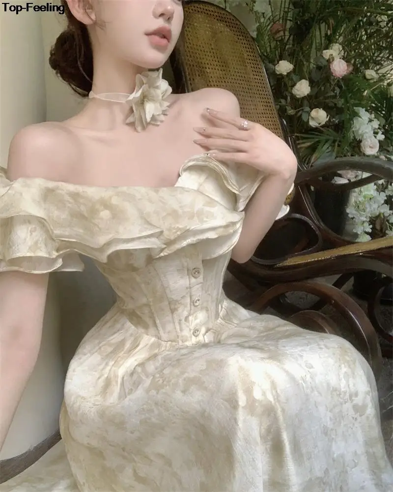 Summer New Floral Midi Dresses for Women Elegant Casual Birthday Party Dress Vintage Chic A-Line Prom Robe Wedding Vestido Mujer