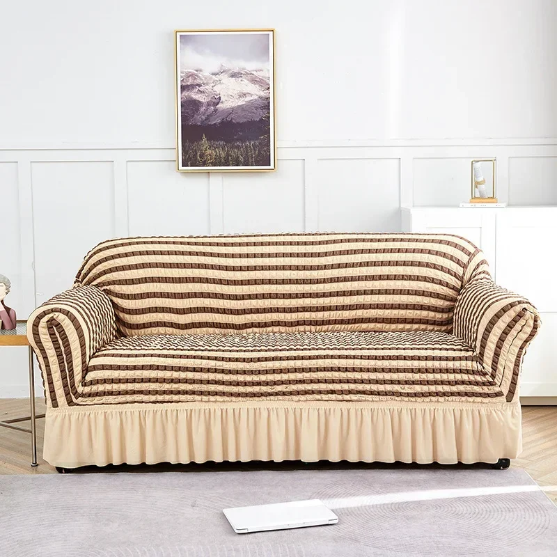 Sofa Cover All-Inclusive Universal Lazy Non-Slip Seersucker Milky White Integrated Elastic Sofa 6