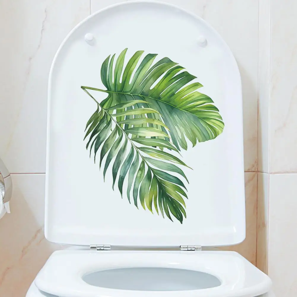 

Self-adhesive Toilet Stickers Bathroom Decals Greenery Turtleback Leaf Colorful Flower Toilet Lid Stickers Long-lasting Adhesive