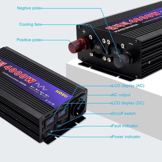 HOULI inverter 12v 220v pure sine 3000W 4000W PURE SINE WAVE INVERTER  inverter 12v 220v onda pura - AliExpress