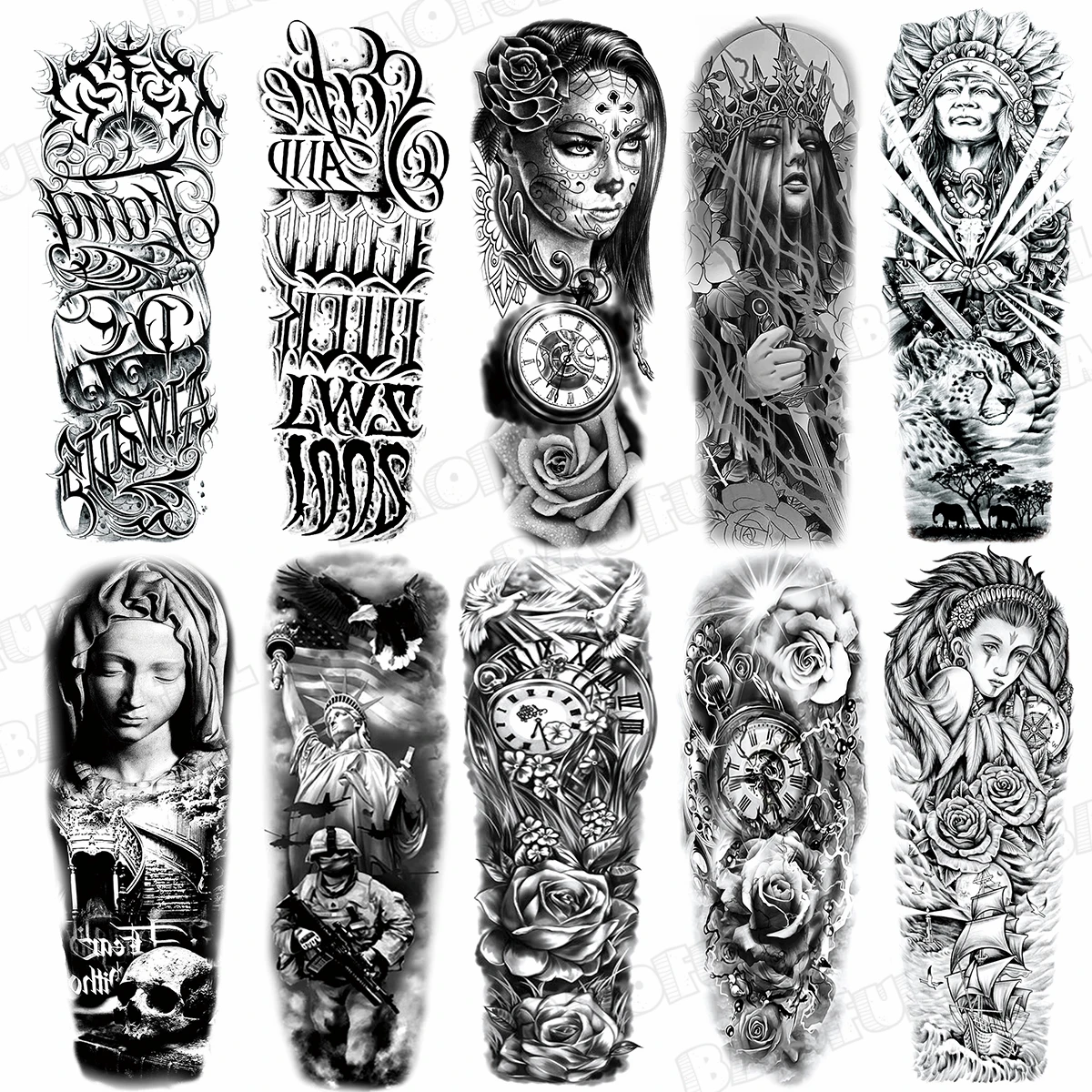 

Temporary Tattoo Arm Sleeve For Women Adults Realistic Thorns Compass Vampire Flower Tribal Fake Tattoo Sticker Thigh Tatoos
